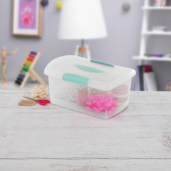 Sterilite Medium Nesting ShowOffs, Stackable Small Storage Bin with Latching Lid and Handle, Plastic Container to Organize Home, Clear, 30-Pack