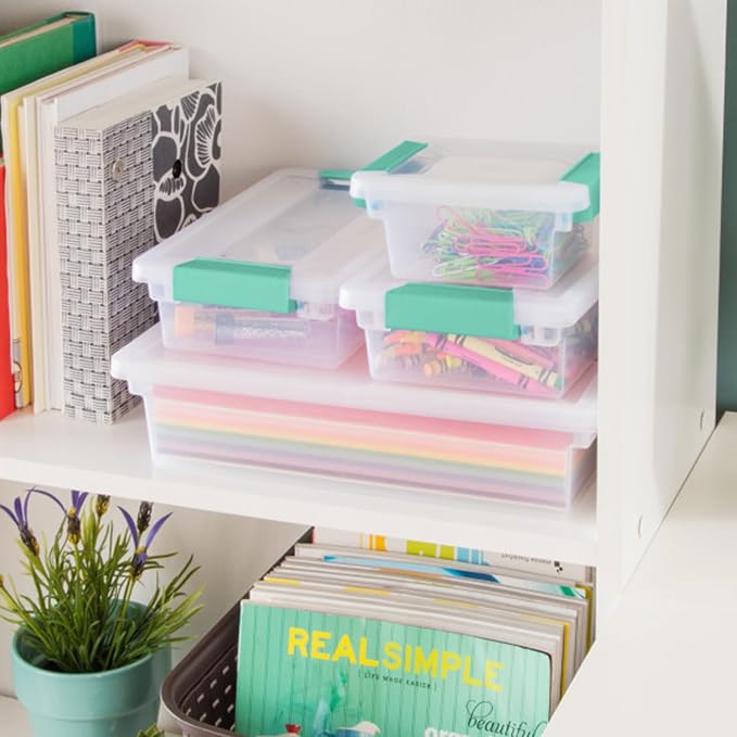 Sterilite Clip Box, Stackable Clear Plastic Bins- Mini, 24-Pack | Storage Containers with Latching Lids for Writing, Arts or Crafts Supplies - Home, Office, Classroom & Workshop Organization