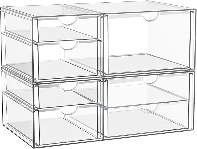 Stackable Storage Drawers, Acrylic Organizers,7 Drawers | Makeup Organizer, Bathroom Organizers and Storage, Plastic Bins for For Vanity, Undersink, Pantry