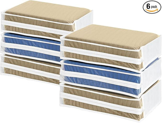 Whitmor Zippered Sweater Bag - Stackable Breathable Storage Bags Individual Clothing Organizer for Clothes, Bedsheets, Pillows - Set of 6 (14"L x 12"W x 3"H Clear)