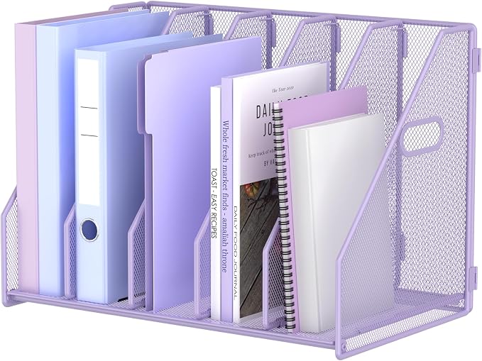 MINDEPOT Desk File Organizer Folder Holder with 5 Vertica for Office Purple