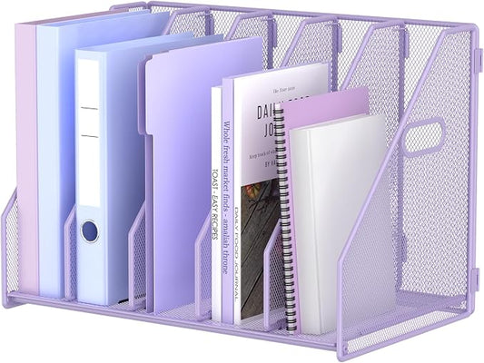 MINDEPOT Desk File Organizer Folder Holder with 5 Vertica for Office Purple