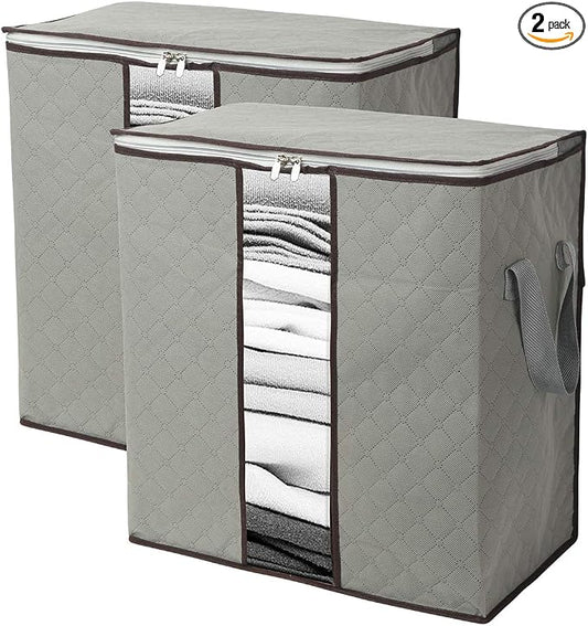 Szxc 2 Pack Foldable Large Storage Bags for Comforter Quilt Blanket Clothes | 20 x 14 x 20 inch with Clear Window & Handles - Easy to Fit King Size Comforter Set - Closet Under Bed Organizer