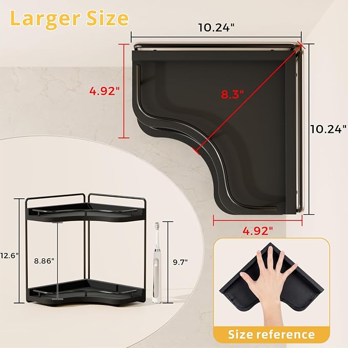 2-Tier Corner Bathroom Counter Organizer, Larger Size | Embedded Screw Holes, Sturdy & Stable, Oversized, Holds More, Vanity Shelf for Makeup & Skincare