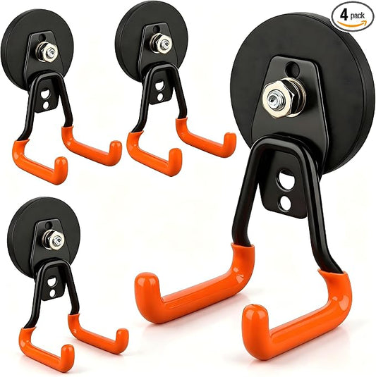 MUTUACTOR Updated Strong Magnetic Hooks,4PCS Scratch-Resistant Heavy Duty Garage Magnet Hook,20lbs Powerful Storage Tool Hooks for Organizing Cordless Impact Drivers,Garden Shovel Tool Box