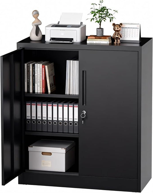 Metal Storage Cabinet, 35" Steel Garage Storage Cabinets with Lock | Locking Tool Cabinet with Doors and Adjustable Shelves Utility Cabinets for Garage,Bathroom,Kitchen,Home Office,School,Shop