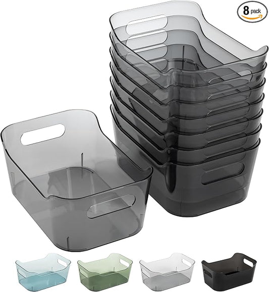 Tiawudi 8 Pack Plastic Storage Bins, Clear Pantry Organizers and Storage Containers, Multi-Use Organizer Bins for Kitchen, Bathroom, Office, Shelf, Fridge, Home Edit and Cabinet Organizers