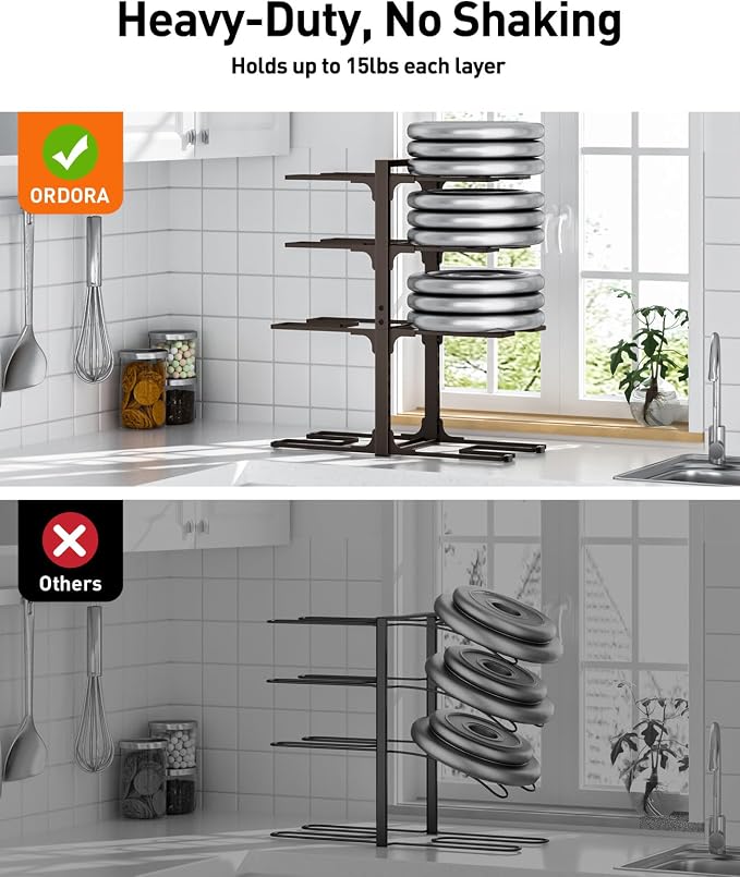 Pots and Pans Organizer Under Cabinet 20.8" 8-Tier Adjustable Bronze | 2 DIY Modes, Tool-Free Assembly, Max 120 Lbs, Fits Large Stockpots, Cast Iron Pans & Heavy Cookware, For Kitchen Cabinets