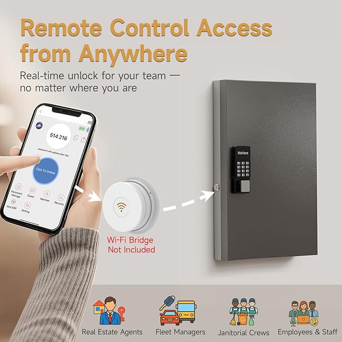 72 Key Lock Box Smart Key Organier Cabinet with Keypad & App for Office | Wall Mounted Lockbox use App, Custom & One Time Password, WiFi (Need W100 Bridge) Unlock for School, Office, Fleet, Hotel