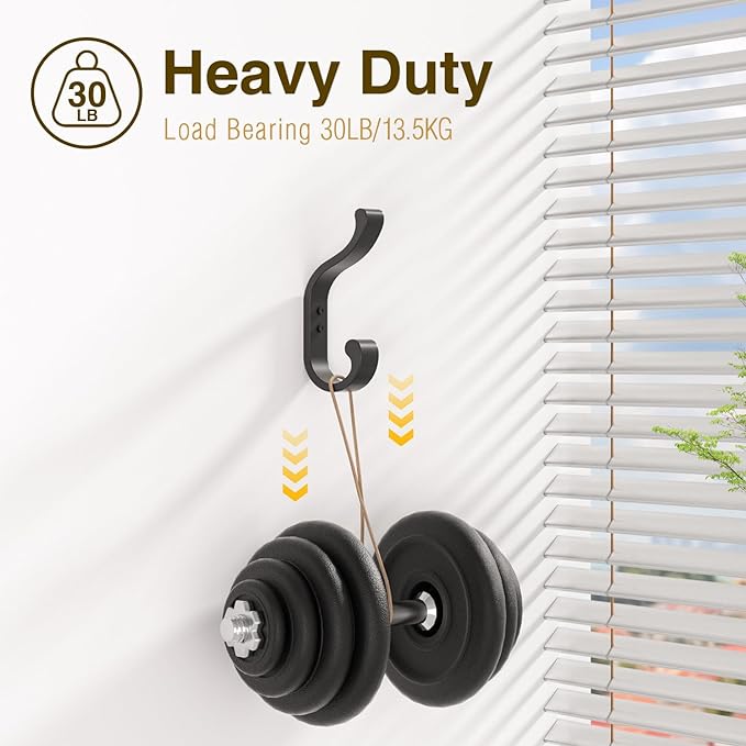 bussdis Coat Hooks Wall Mount for Hanging, Heavy Duty Backpack Hooks for Wall, Hold up to 30 lbs, Large Hanger Hooks for Towels, Purses, Clothes, Mudroom, Bathroom, Door, Black, 4 Pack