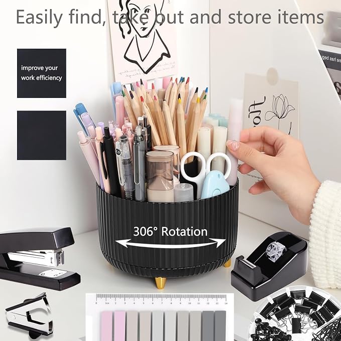 Office Supplies,Black Desk Accessories,Desk Organizer,Phone Stand,Scissors,Stapler,Tape Dispenser,Binder Clips,Staples,Staple Remover,Sticky Notes,Index Tabs,Clear Tape,Mini Box Cutter,Cool Pen.16pcs