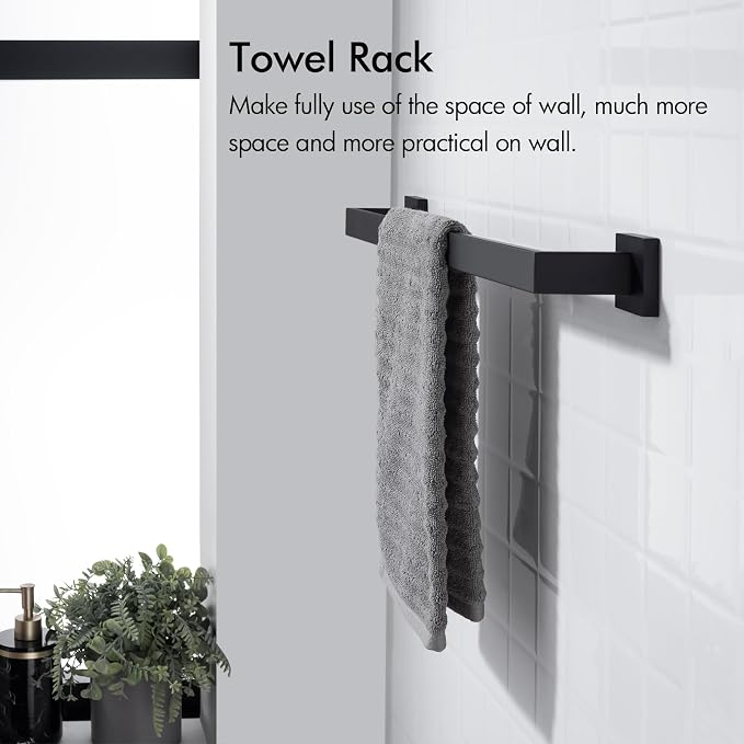 BANOLUX Towel Rack, 36-Inch Single Towel Bars for Bathroom, Towel Racks for Bathroom Wall Mounted SUS304 Stainless Steel Hand Towel Holder Organize Heavy Duty, Matte Black Towel Bar