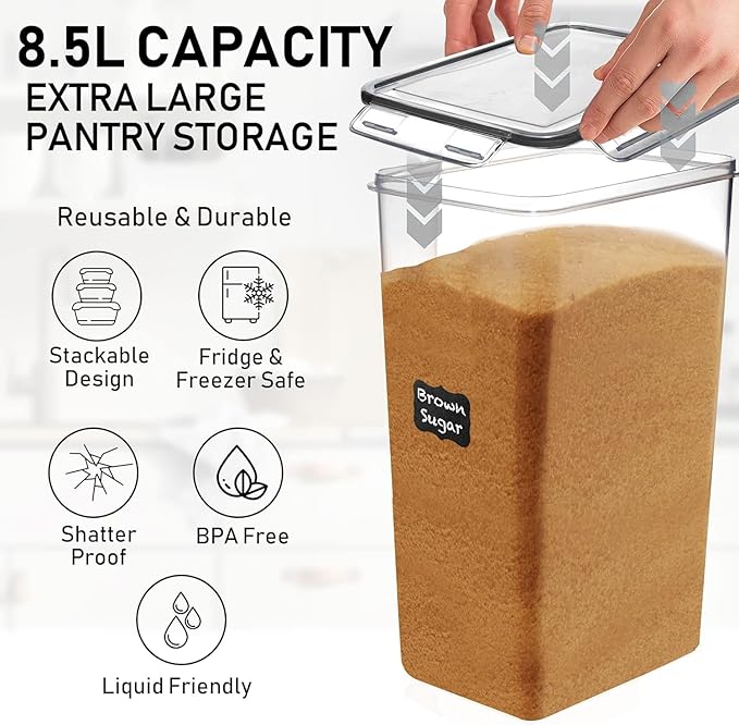 8.5L/287Oz Extra Large Airtight Food Storage Containers (2 PC) with Lids, Kitchen and Pantry Organization Containers for Baking Supplies, Cereal, Flour, Sugar, Rice (BPA Free)