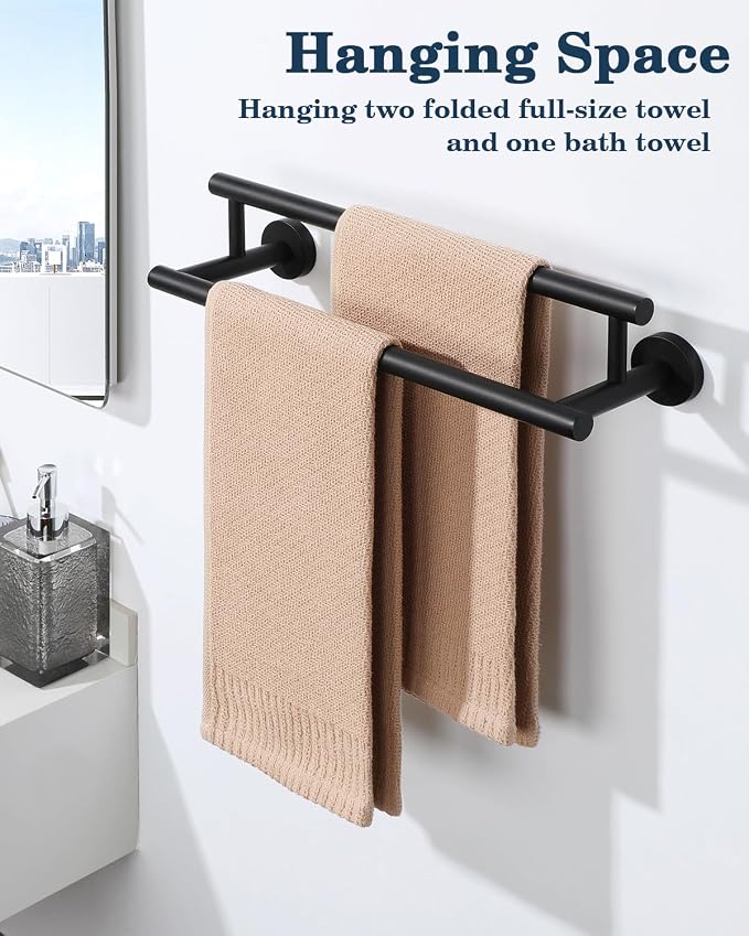 Alise Double Towel Bar Black,16" Towel Racks for Bathroom Wall Mounted | Bathroom Towel Rack SUS304 Stainless Steel Bathroom Towel Holder Quick Drying Hand Towel Holder Towel Bar for Walls