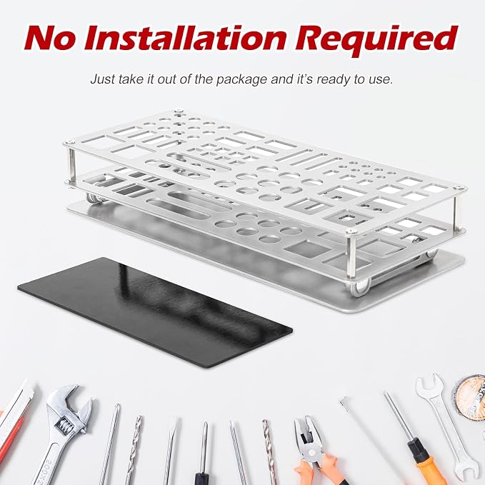Screwdriver Organizer Holder Rack: Height Adjustable (Silver) | Angle Adjustable Screwdriver Storage for Desktop - Carbon Steel Tool Shelf for rc Repair, Plier