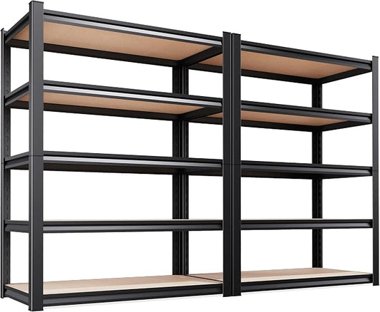 71.2''H Storage Shelves, 2500lbs Garage Shelving,Adjustable Heavy Duty Shelving Unit,5T Tall Garage Shelves，Wood Metal Standing Shelf Units,Utility Rack For Kitchen 71.2''H*35.4''W*15.7''D 2-Pack