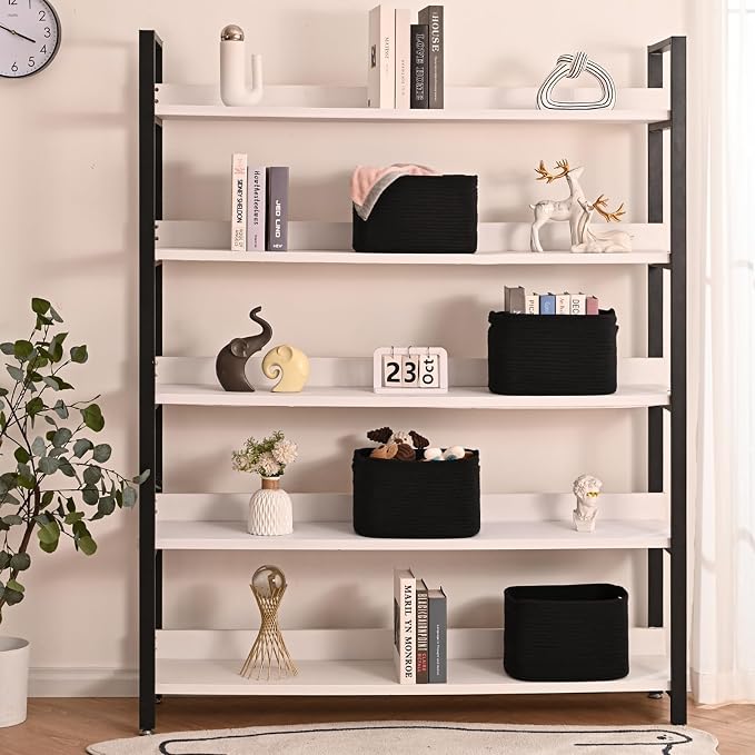 ICERZCZ Black Storage Baskets for Shelves, Small Storage Baskets for Organizing, Woven Cotton Rope Baskets for Storage, Book Basket, Decorative Shelf Basket, 12.5"Lx9.1''Wx7.9''H (4 Packs) Black