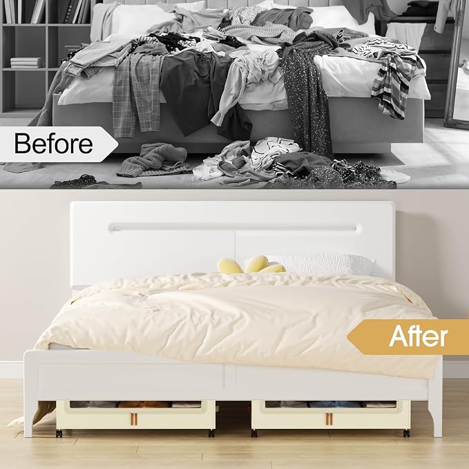 Yecaye Under Bed Storage with Wheels, 4 Pack Under the Bed Storage Containers with Lids & Label, XXL 60 L Rolling Underbed Storage Drawers for Clothes, Blankets, Shoes, Beige