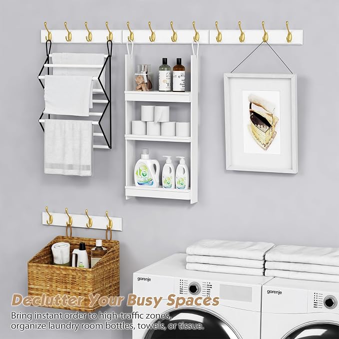 Forbena Gold Coat Rack Wall Mount, Decorative Coat Hooks for Wall, Heavy Duty Coat Hanger Key Holder for Hanging Hats, Coats, Purses, Bags Bathroom, Teen Grils Room (White and Gold, 4 x 4 Hook)