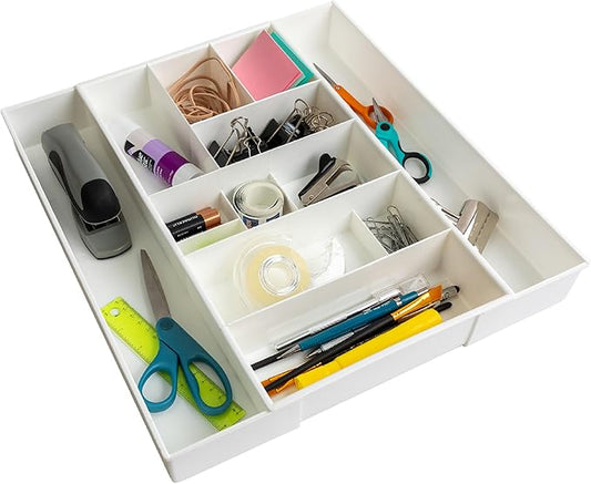Dial Industries Expandable Junk Drawer Desk Organizer Storage Tray | Adjusts to fit narrow or wide drawers, Keeps pens, tools and small items separated, Great for desks, offices or kitchens