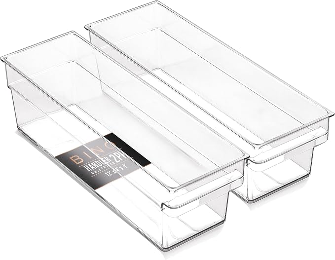 BINO | Plastic Storage Bins, Small - Shallow | THE HANDLER COLLECTION | Multipurpose Organizer Bins | Kitchen Pantry Organizers and Storage | Clear Containers for Organizing Home | Freezer Organizer