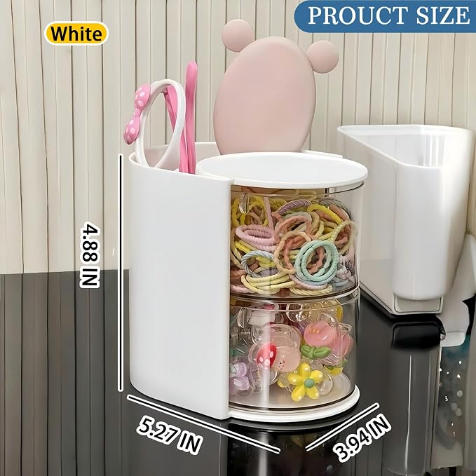 Azurphoric Hair Accessories Organizer with Hair Brush Holder(White,2-Layer) | Rotatable Makeup Brush Holder for Necklaces, Earring, Bracelet, Ring, Makeup Brushes, Hair Clip and Hair Accessories