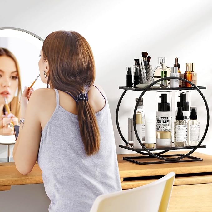 Bathroom Countertop Organizer, Black Perfume Organizer for Dresser | 2 Tier Bathroom Counter Organizer,Vanity Shelf Makeup Organizer, Bathroom Organizers and Storage, Skincare Tray Perfume Stand