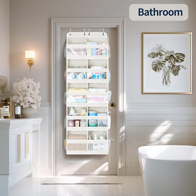 Yecaye 5-Tier Over The Door Organizer Dual-Column, 80lbs Load Extra Large Over the Door Storage of 10 Compartments, Heavy Duty Door Organizer Hanging for Dorm Bathroom Pantry, Cream White, 1 Pack