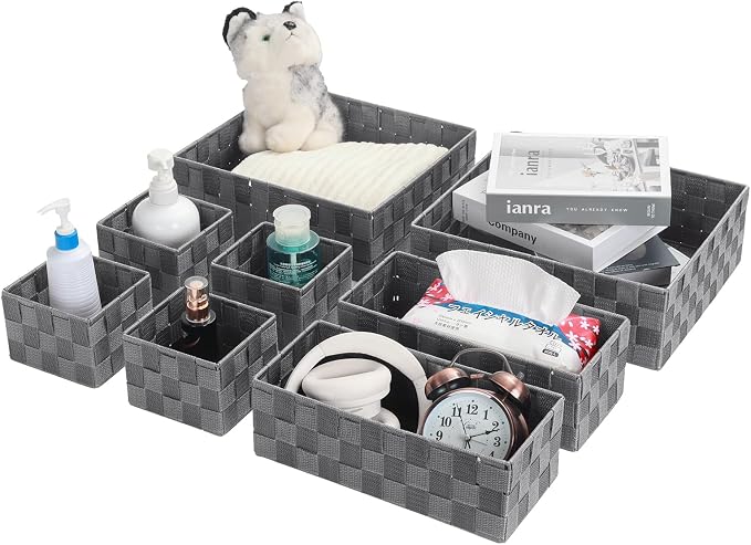 Posprica Woven Baskets, Storage Baskets for Organizing (Set of 8), Cube Baskets Bin Container Matching Storage Boxes Organizers for Pantry, Office, Shelves, Media-room
