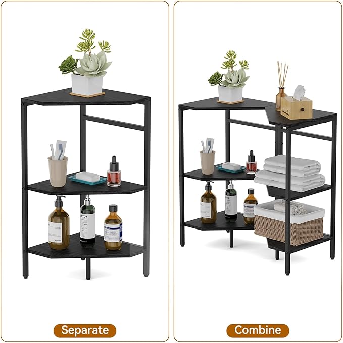 CADUKE Under Pedestal Sink Shelf, 2 Pack Under Sink Organizers and Storage, 3-Tier Pedestal Under Sink Storage Bathroom Vanity, Corner Shelf Stand for Bathroom, Kitchen, Living Room, Black
