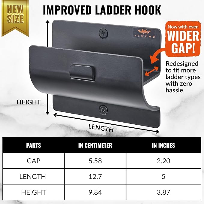 Ladder Hanger Set of 2 for Garage Wall - Black Heavy Duty Utility Hook | Wall Mount Ladder Storage, Versatile Tool Holder To Maximize Space In Shed, Workshop, Garden, Hang Wheelbarrow, Folding Chair