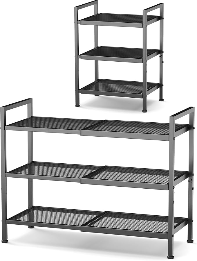 3 Tier Shoe Rack, Expandable Shoe Rack for Closet, Adjustable Shoe Organizer for Entryway, Shoe Storage Organizer for Door Entrance, Garage, Bedroom