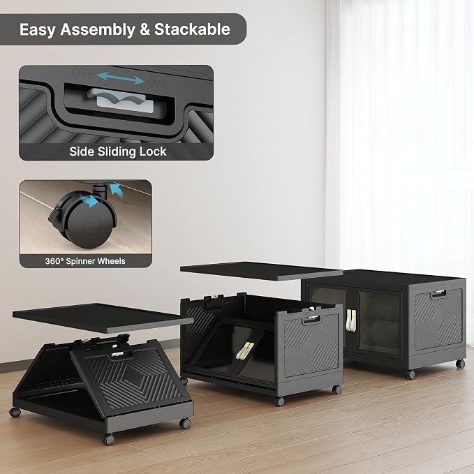 Stackable Storage Bins with Lids,180QT Extra Large Storage Cabinet | Clear Doors, Foldable Storage Drawers, Heavy Duty, Collapsible Closet Organizers for Bedroom Office (1, Black, 180, Quarts)