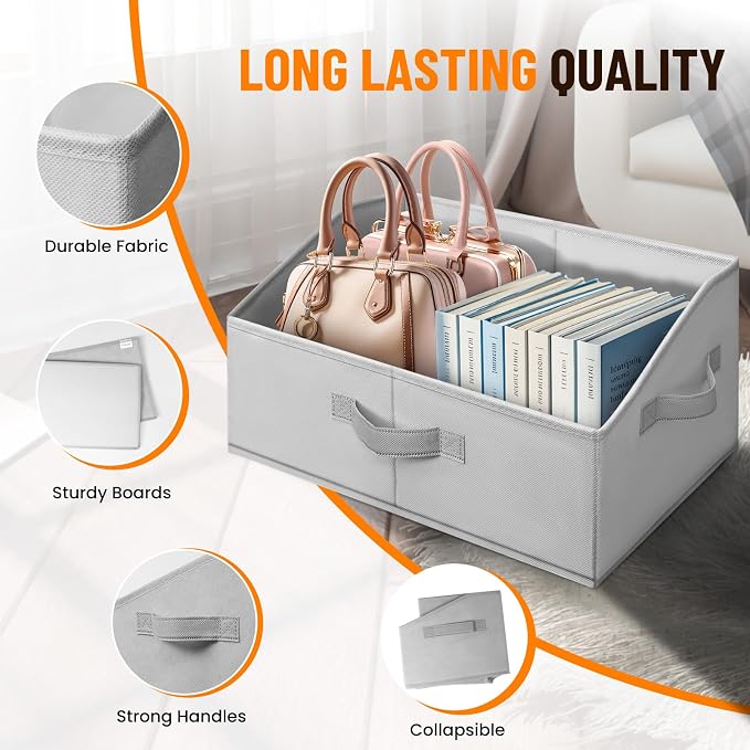 Closet Organizers Bins 8 Pack - Large Closet Shelf Organizer with Handles - Fabric Trapezoid Home Organization and Storage Baskets for Organizing Clothes Toy Blanket Towel Purse Hats
