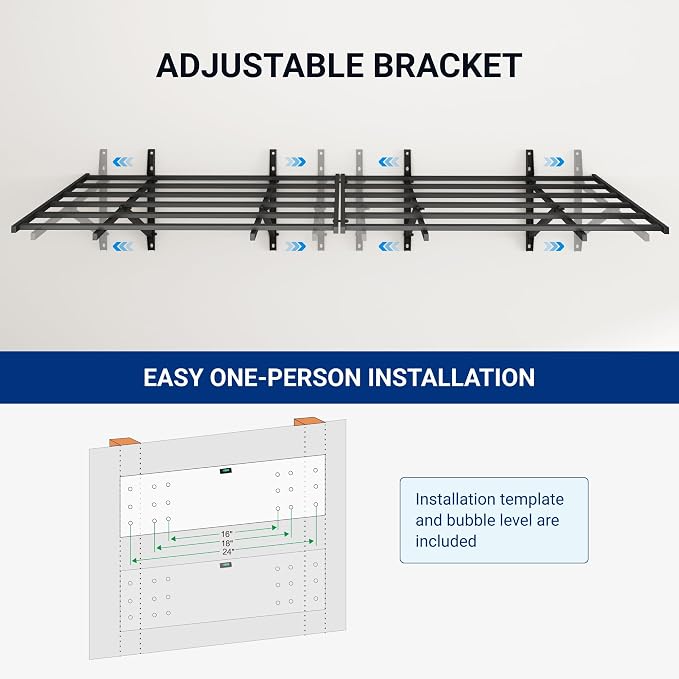 FLEXIMOUNTS 2 Pack 2x6ft Heavy Duty Garage Storage Shelving, 1600lbs, Black | Powder-Coated Steel, 24" x 75" Wall Mounted Garage Shelves for Storage Bins, Tool Boxes, and Bulk Storage, Pro Series