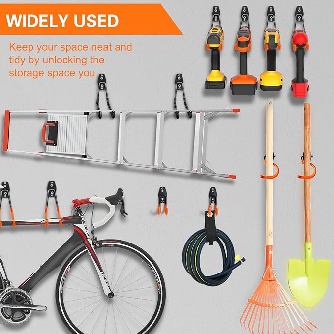 HUPBIPY 26 Pack Garage Hooks Heavy Duty, Wall Mount Ladder Hooks | Storage Organizer With a non-slip coating for Hanging Bicycles Garden Tools Ladders Hoses Ropes and Loose Items(Orange)