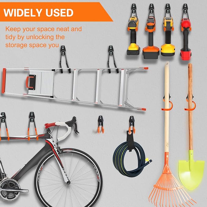 HUPBIPY 18 Pack Garage Hooks Heavy Duty, Wall Mount Ladder Hooks | Storage Organizer With a non-slip coating for Hanging Bicycles Garden Tools Ladders Hoses Ropes and Loose Items(Black)