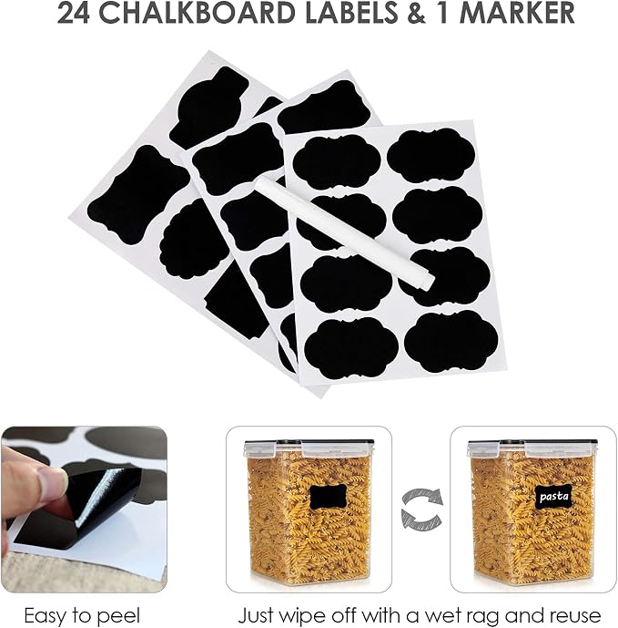 Vtopmart 5.2L Flour Sugar Storage Containers, 4 PCS, Black | For Bulk Flour and Sugar Storage, Airtight Seal, Multiple Sizes, BPA Free, Food Grade Material, Dishwasher Safe (Not Lids)