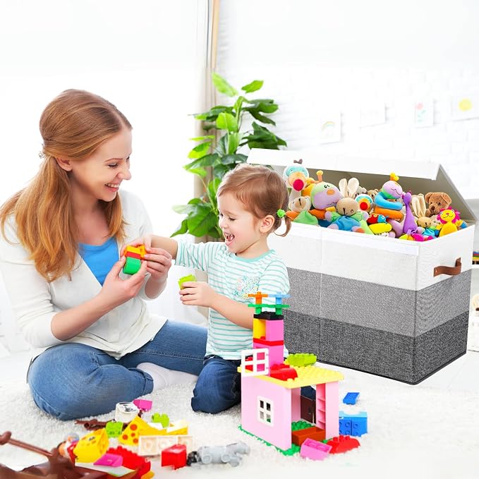 Mayniu Toy Box Storage Chest with Divider, Large Sturdy Toy Bin Organizer Basket with Lid for Kids, Boys, Girls, Nursery, Living Room, Bedroom, Playroom, Closet, 25"x13" x16"(Gradient Grey)