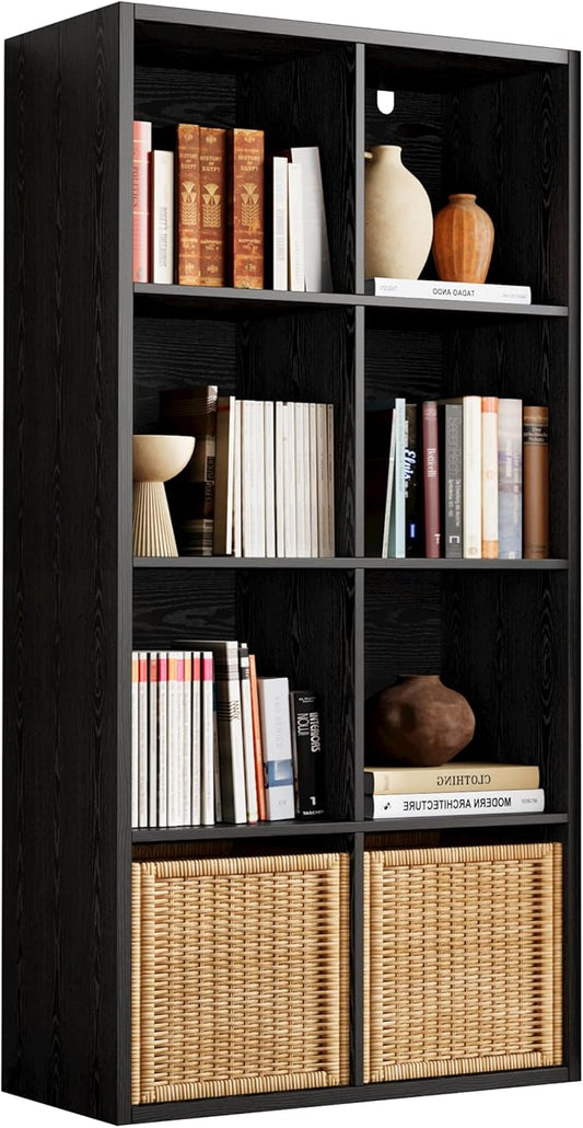 IRONCK 8-Cube Storage Organizer, Reversible Vertical Bookshelf, Black | 8-cube reversible shelf organizer. Bookshelf or TV stand. Extra-thick frame, FSC certified. Anti-tip.