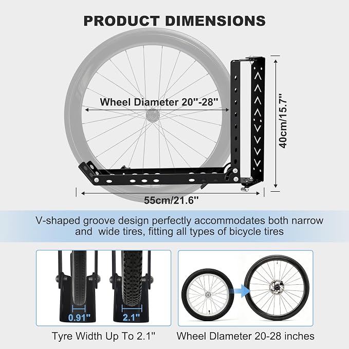 CXRCY Bike Swivel Rack, Wall-Mounted, 90 lb Capacity | Swivel design with bearings. 3.0mm steel. Heavy-duty vertical bike storage. Space-saving for garage. Easy to install.
