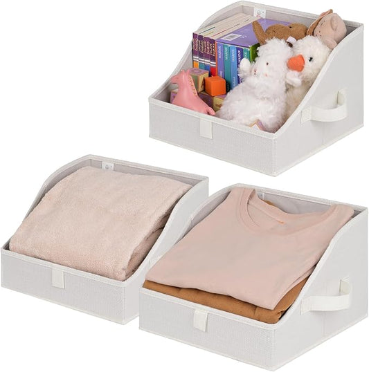 GRANNY SAYS Trapezoid Closet Storage Bins, Small, Pearl White, 3-Pack | Fabric Storage Bins for Closet Shelves, Cube Shelf, Closet Organizers and Storage for Clothes, Purse, Toys, Towels