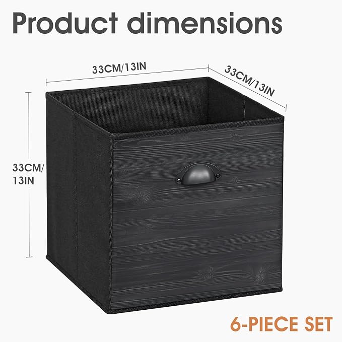 Faux Wood Grain Storage Cube Bins, 13x13 Inch Storage Cubes, Closet Cloth Baskets Box for Shelves, Set of 6