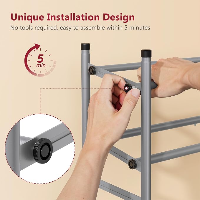 Expandable Shoe Rack for Closet 3 Tier, 28“-41“Stackable, Grey | Adjustable Shoe Organizer Closet Shoe Rack Floor, Metal Shoe Shelf Storage for Entryway, Closet, Garage, Front Door Entrance