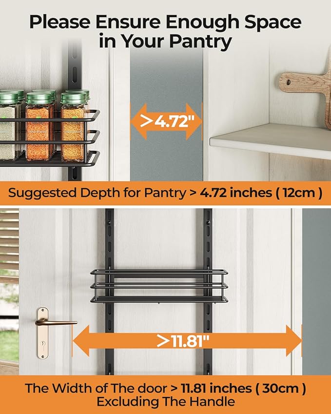 6-Tier Narrow Pantry Door Organizer,Over the Door Pantry Organizer,Black | Height Adjustable Heavy Duty Hanging Metal Basket,Back of Door Organizers and Storage for Home,Kitchen,Laundry,Bathroom