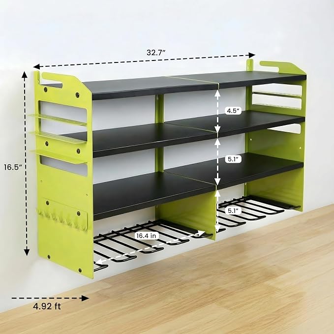 Power Tool Organizer Wall Mount, Standard Edition, Green | Heavy Duty 600 Lbs Metal Tool Storage Rack, 4-Tier Garage Drill Holder & Workshop Battery Management Station