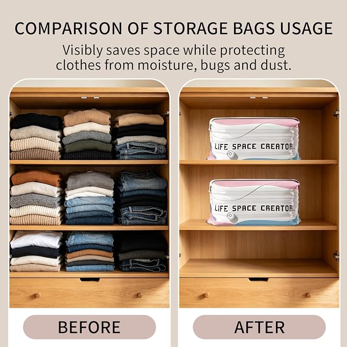 3 PACK No-Pump Vacuum Storage Bags, Large Cube Vacuum Seal Bags, Space Saver Bags for Clothes, Press & seal, No Pump Needed, Comforters, Blankets (19.6 * 27.5-3pack)