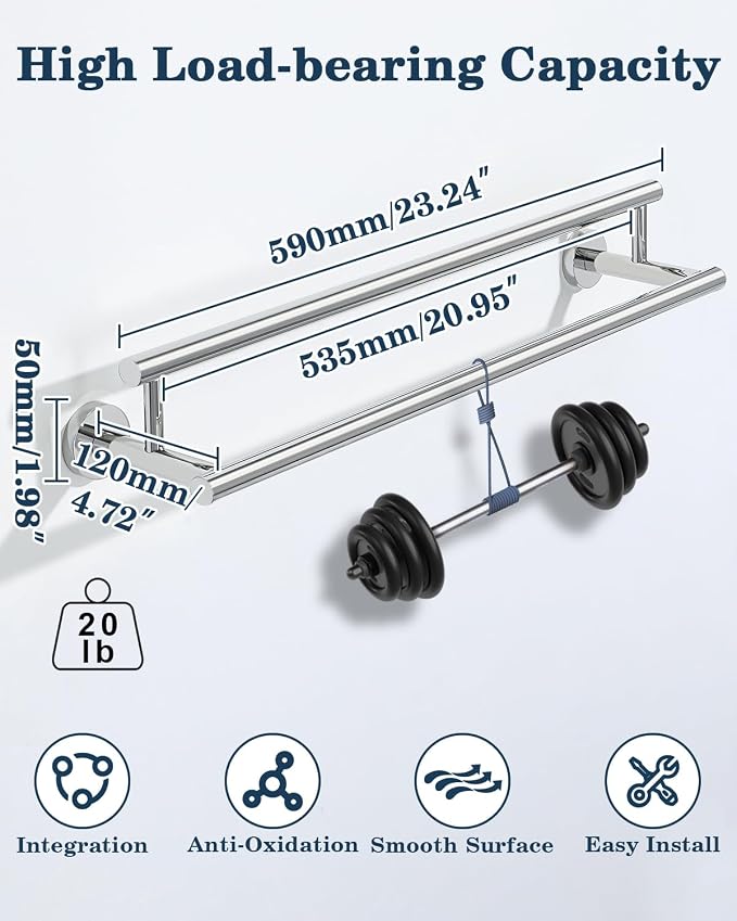 Alise Double Towel Bar,24" Towel Rack for Bathroom Wall Mounted,Chrome | Bathroom Towel Rack SUS304 Stainless Steel Bathroom Towel Holder Quick Drying Hand Towel Holder Towel Bar for Walls