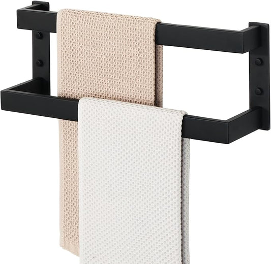 Alise Double Towel Bar, 16" Double Towel Racks for Bathroom, Matte Black | Bathroom Towel Rack Wall Mounted, 3.54" Wide Faster Drying, Ladder Design, SUS304 Stainless Steel