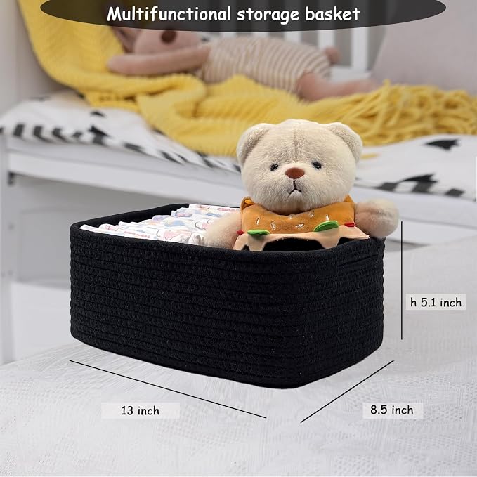 COMFY-HOMI 13" x 8.5" x 5.1" Storage Baskets for Organizing | Cotton Rope Woven Basket | Toy Storage Bin Box | Basket for Shelves, Closet Organizer Bin, Decorative Closet Shelf, 1 Pack